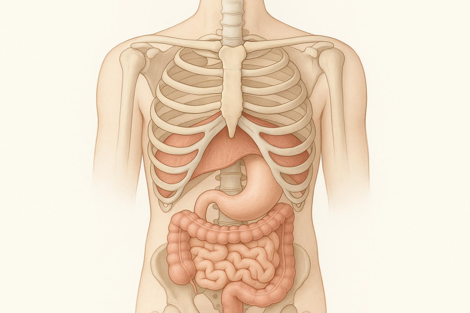 Illustration médicale du diaphragme reliant respiration, dos et digestion sous l’effet du stress