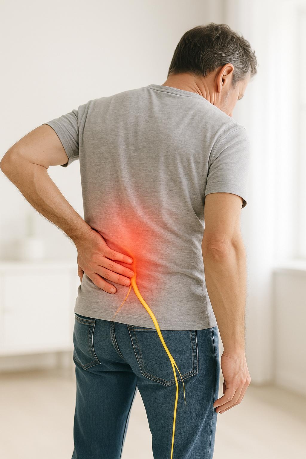 Personne ressentant une douleur irradiant vers le bas du dos