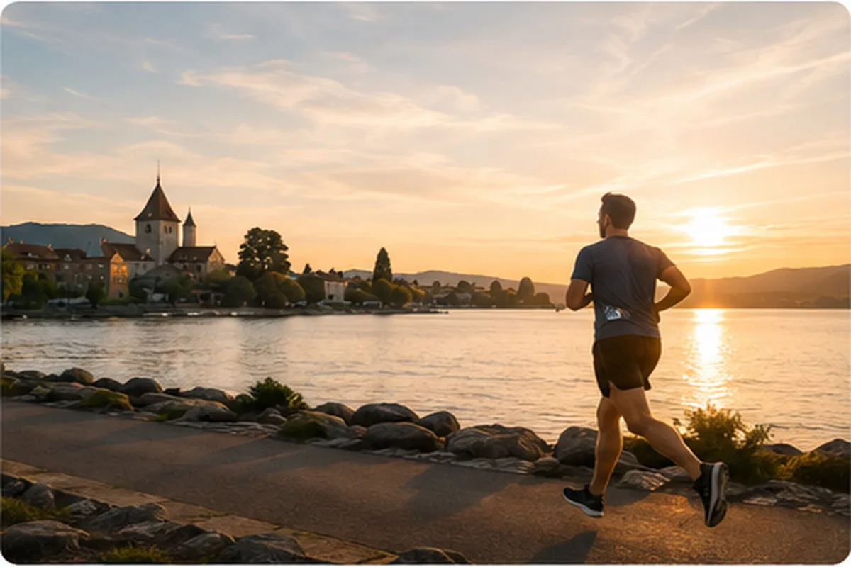Sportif courant au bord du Léman à Rolle